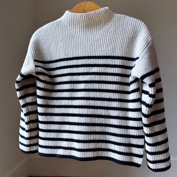 Rails Claudia Stripe Sweater Medium Mock Neck Ribbed Pullover knit Cream Navy - Picture 12 of 13